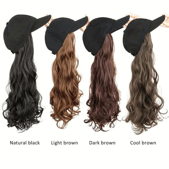 Baseball Cap with Black Wavy Hair Wig - Picture 2 of 8